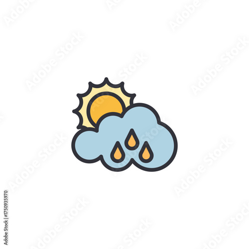 An icon of a cloud with raindrops and a lightning bolt representing stormy weather, rainfall, and thunderstorm atmospheric conditions.