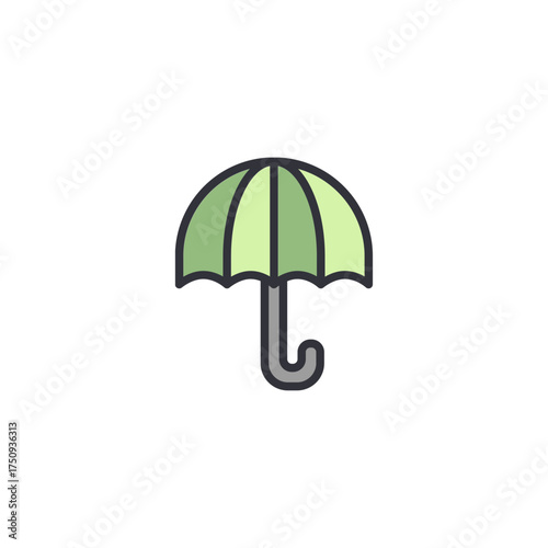 A green umbrella icon symbolizing rain protection, weather safety, and everyday use during rainy or wet seasons.