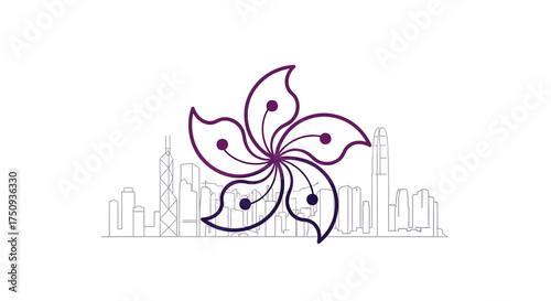 hong kong skyline illustration a minimalist city design with bauhinia perfect for showcasing finance and asian culture in a modern sleek style.