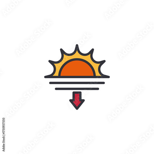 A bright sun icon representing clear skies, warm weather, and daylight associated with summer or tropical climate.