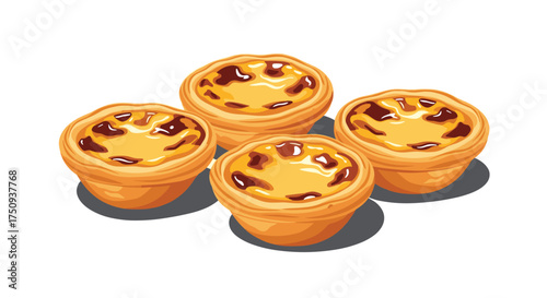 A delightful array of golden brown Portuguese custard tarts with a caramelized topping.