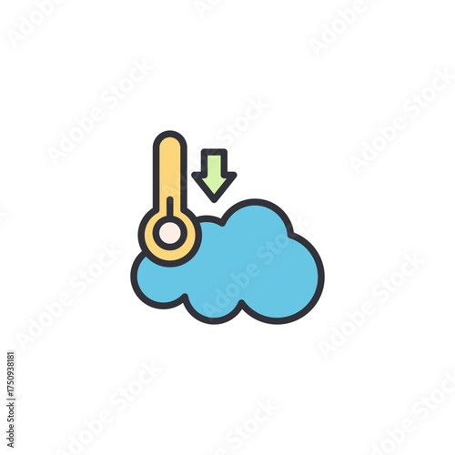 A thermometer with a cloud symbolizing temperature control, weather change, humidity levels, and forecast measurement.