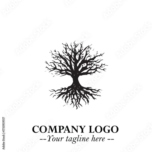 Root of the Tree Logo Symbol in Black and White Minimalist Vector Illustration Design