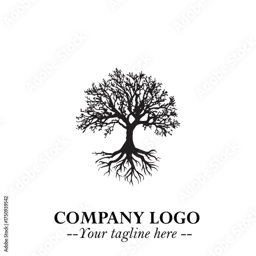 Root of the Tree Logo Symbol in Black and White Minimalist Vector Illustration Design