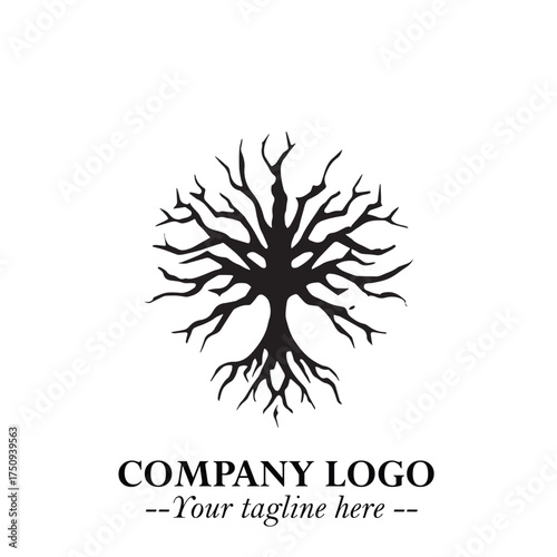 Root of the Tree Logo Symbol in Black and White Minimalist Vector Illustration Design