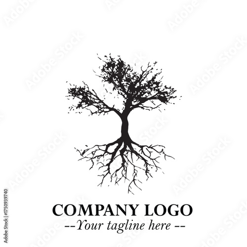 Root of the Tree Logo Symbol in Black and White Minimalist Vector Illustration Design