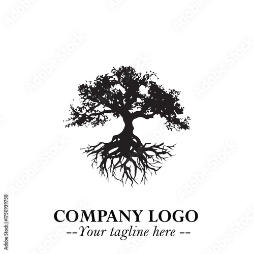 Root of the Tree Logo Symbol in Black and White Minimalist Vector Illustration Design