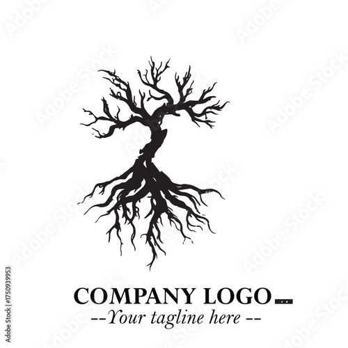 Root of the Tree Logo Symbol in Black and White Minimalist Vector Illustration Design