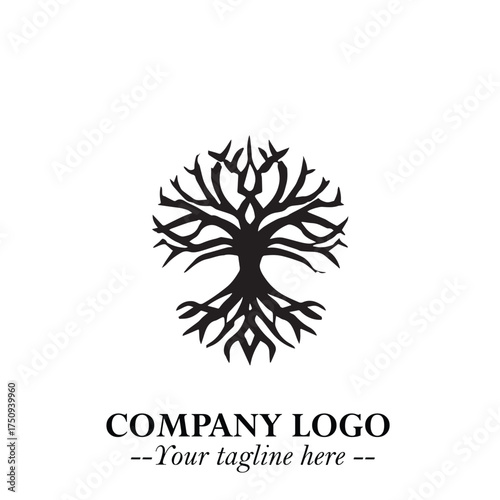 Root of the Tree Logo Symbol in Black and White Minimalist Vector Illustration Design