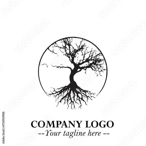 Root of the Tree Logo Symbol in Black and White Minimalist Vector Illustration Design