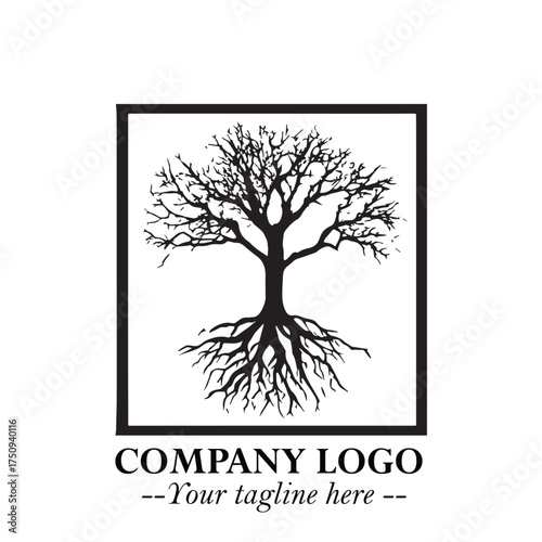 Root of the Tree Logo Symbol in Black and White Minimalist Vector Illustration Design
