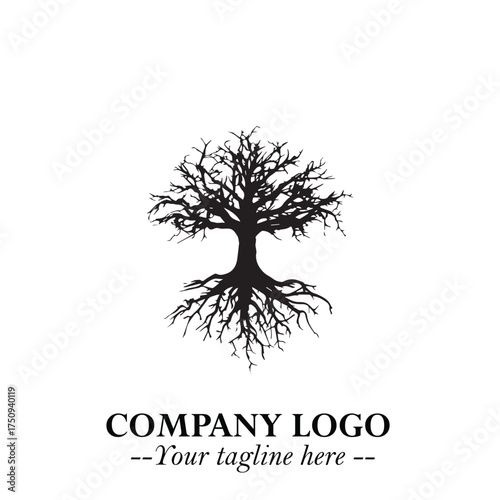 Root of the Tree Logo Symbol in Black and White Minimalist Vector Illustration Design