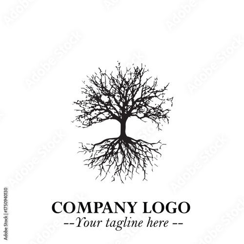 Root of the Tree Logo Symbol in Black and White Minimalist Vector Illustration Design