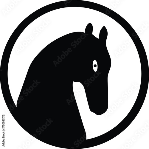 Minimalist Horse Head Silhouette in a Circle