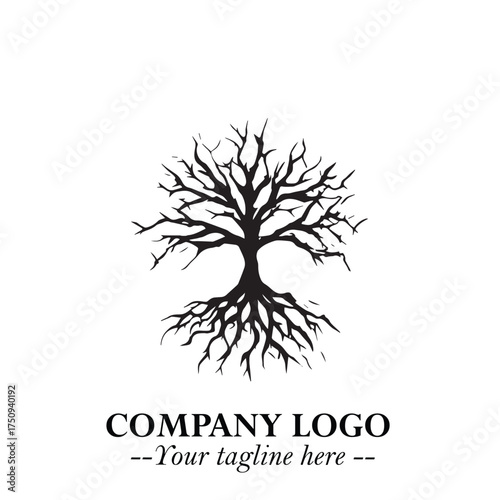 Root of the Tree Logo Symbol in Black and White Minimalist Vector Illustration Design