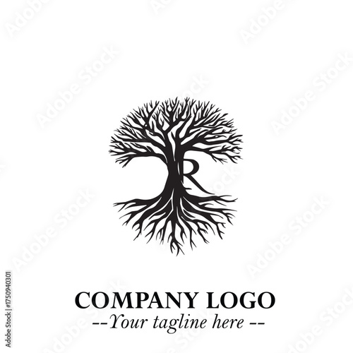 Root of the Tree Logo Symbol in Black and White Minimalist Vector Illustration Design