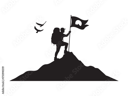 Mountain Climber Silhouette Achievement Top Adventure Goal Conquest