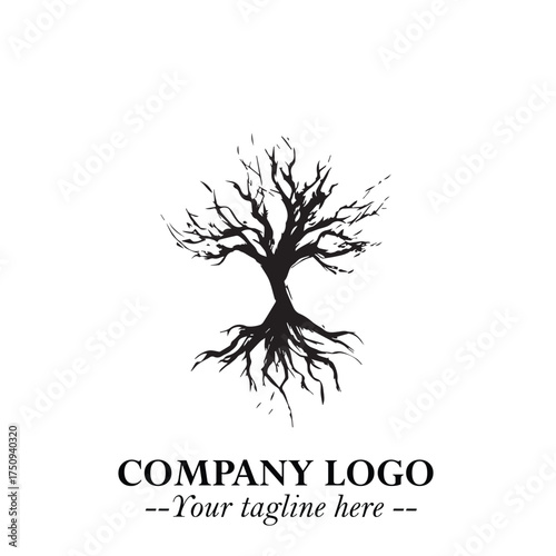 Root of the Tree Logo Symbol in Black and White Minimalist Vector Illustration Design