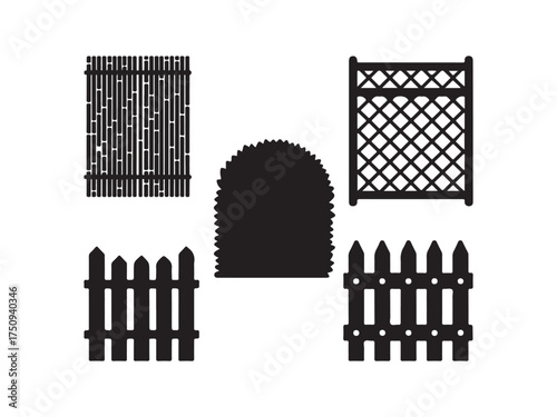 Fence and Garden Elements Silhouette Border Exterior Decoration Set