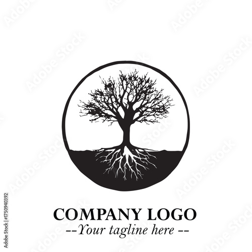 Root of the Tree Logo Symbol in Black and White Minimalist Vector Illustration Design