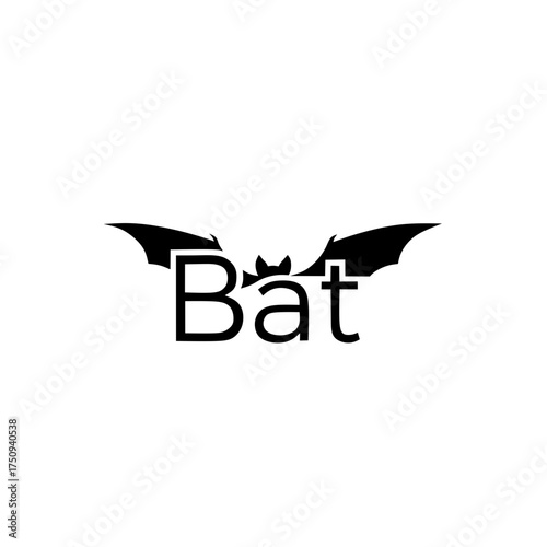 Modern Bat Logo Design - Minimalist Black Silhoutte Typography Logo Vector 