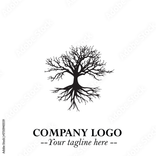 Root of the Tree Logo Symbol in Black and White Minimalist Vector Illustration Design