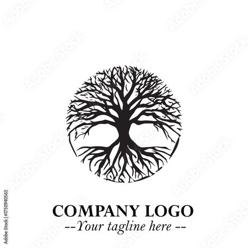 Root of the Tree Logo Symbol in Black and White Minimalist Vector Illustration Design