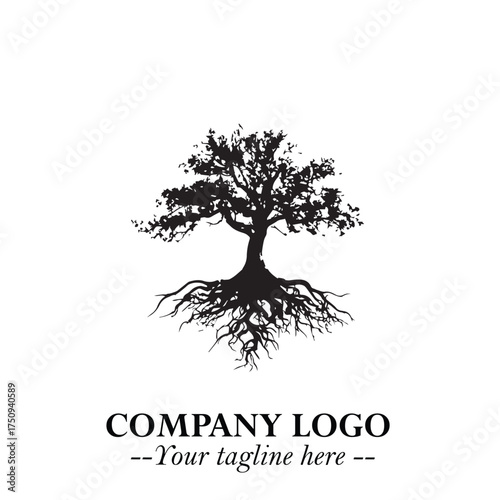 Root of the Tree Logo Symbol in Black and White Minimalist Vector Illustration Design