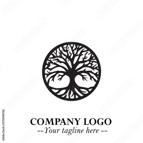 Root of the Tree Logo Symbol in Black and White Minimalist Vector Illustration Design