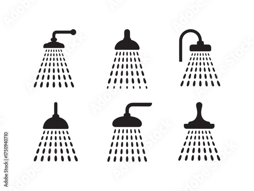 Set of Six Shower Head Silhouette Vector Graphic Design
