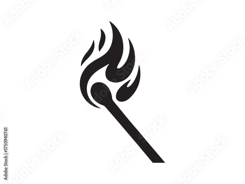 Burning Match Silhouette: Fire, Light, Ignition, and Safety Illustration