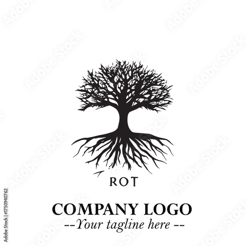 Root of the Tree Logo Symbol in Black and White Minimalist Vector Illustration Design