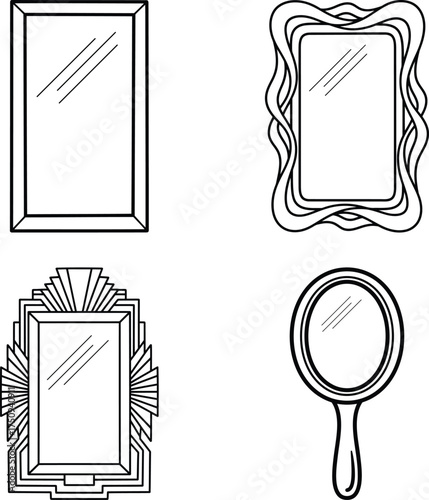 Collection of four decorative mirror line art for coloring line art illustration for children's simple coloring book