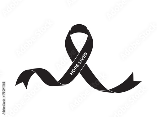 Hope Lives Black Ribbon Awareness Symbol Silhouette Vector Graphic