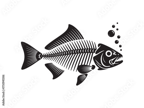 Fish Skeleton Dead Remains Silhouette Vector Icon Symbol Graphic Art