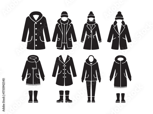 Winter Clothing Icons Outwear Collection Silhouette