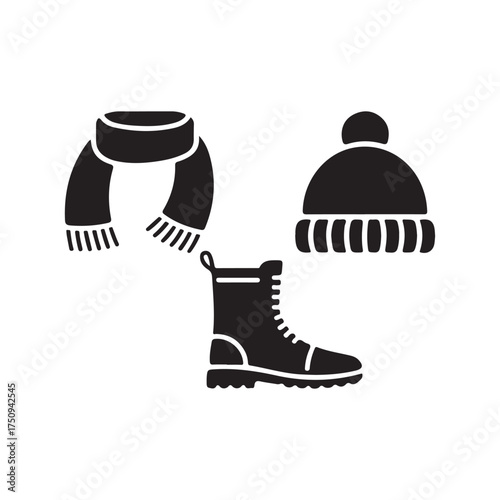 Scarf, Hat, And Boot Silhouette Vector Illustration