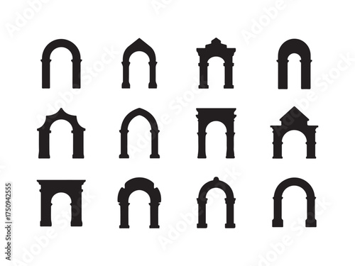 Collection of Architectural Arch Silhouettes in Bold Black Style