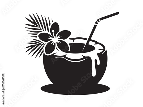 Coconut Cocktail Fresh Tropical Drink Paradise Summer Time Vector