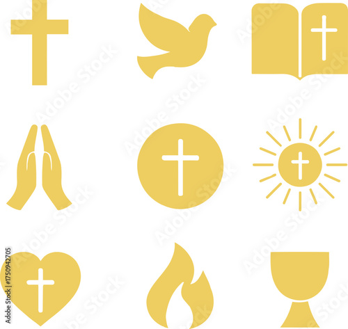 Golden christian symbols of faith and spirituality collection