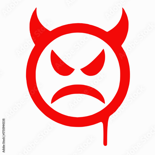 Red angry devil face icon with dripping graffiti style
