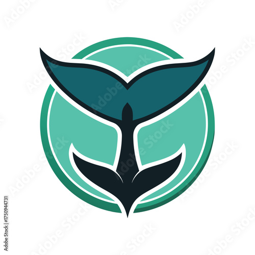 Teal Whale Tail Emblem on White Background ocean marine life