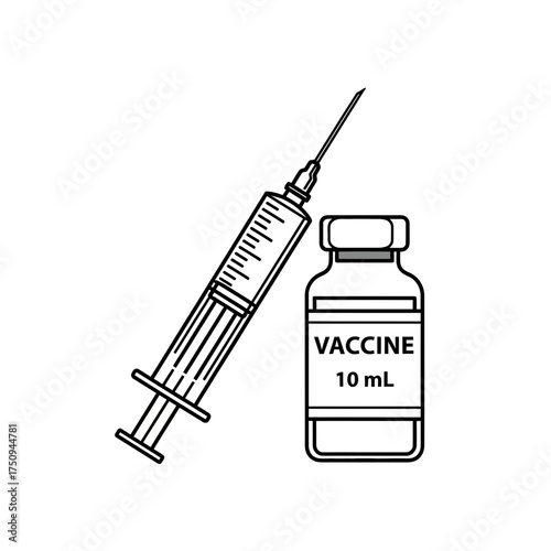 Vaccine Syringe Icon – Medical Injection and Immunization Bottle Vector Illustration