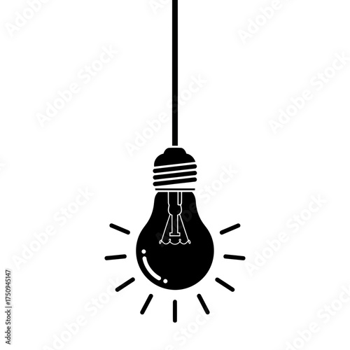 Hanging Glowing Light Bulb Solid Icon for Ideas and Electricity