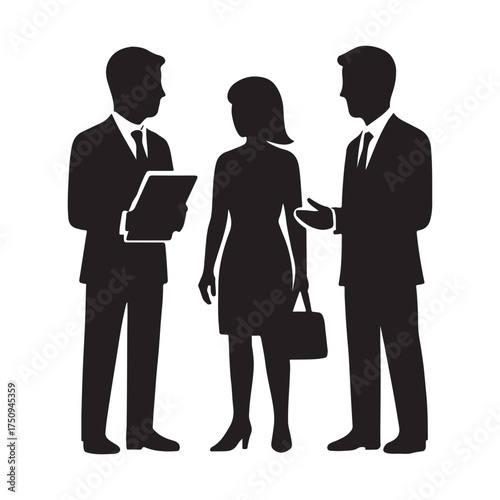 Business meeting silhouette of three professionals in discussion