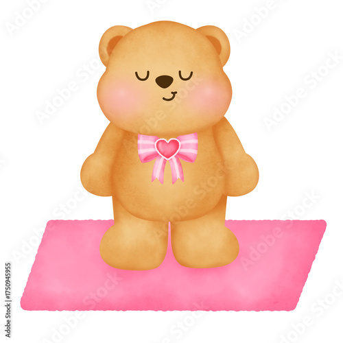Cute Teddy Bear Illustration on Pink yoga Mat