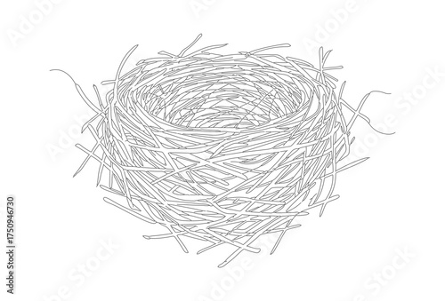 Detailed Line Art Round Birds Nest Drawing Graphic Illustration
