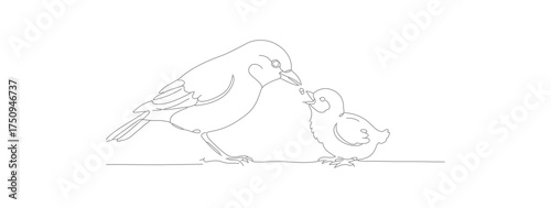 Minimalist Dotted Bird Silhouette with Chick Line Art Illustration