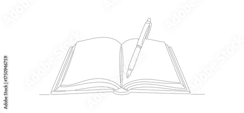 Dotted Line Open Book with Pen Education Knowledge Learning Illustration
