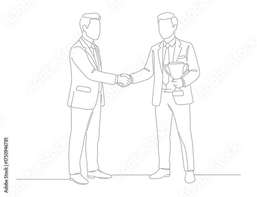 Simple Outline Two Businessman Handshake Agreement Success Minimalist Line Art